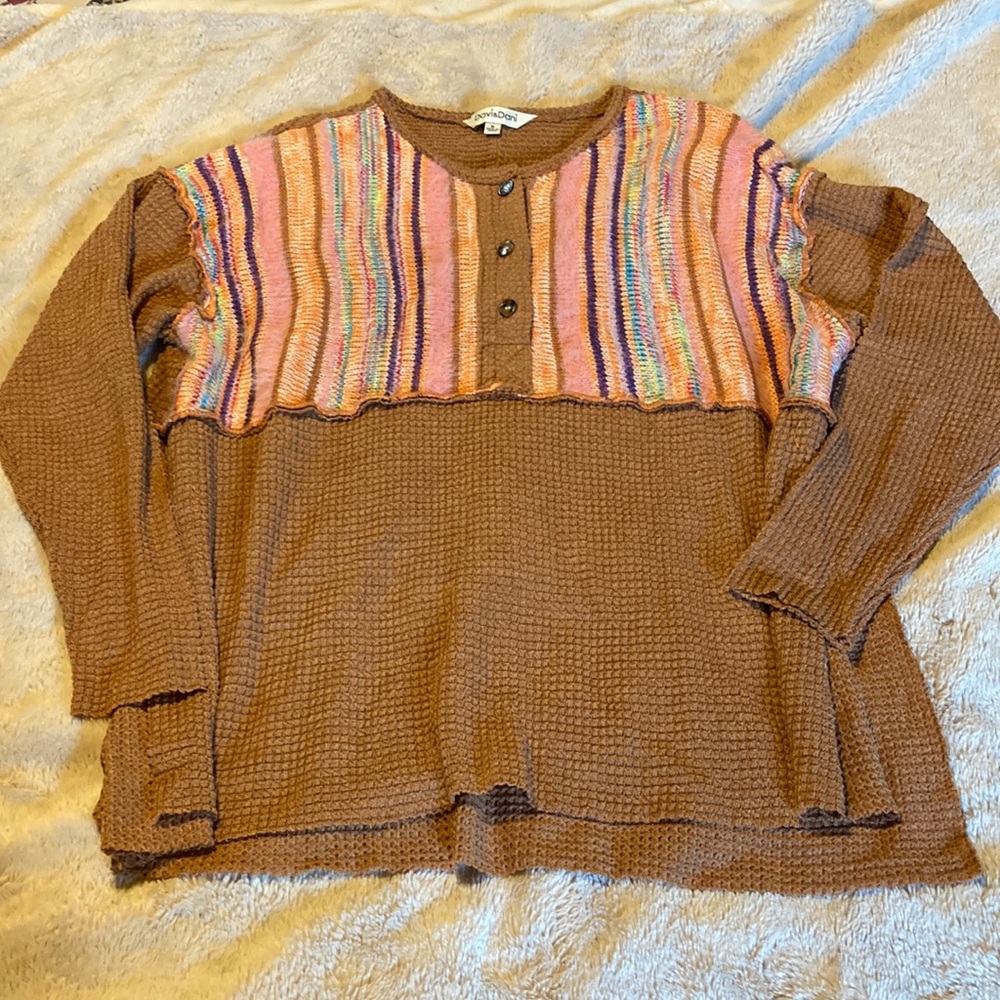 Davi & Dani Tunic Waffle Knit Boho Shirt